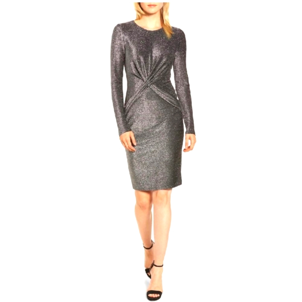 Michael Kors Long-sleeve Twist Waist Metallic Dress Size Small - Picture 1 of 5